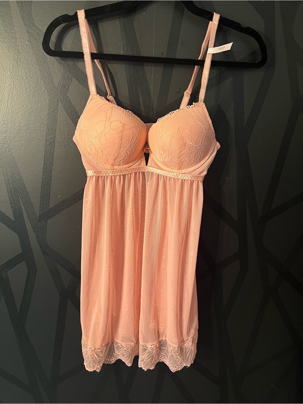 Women’s Lace Babydoll Chemise - Peach Pink